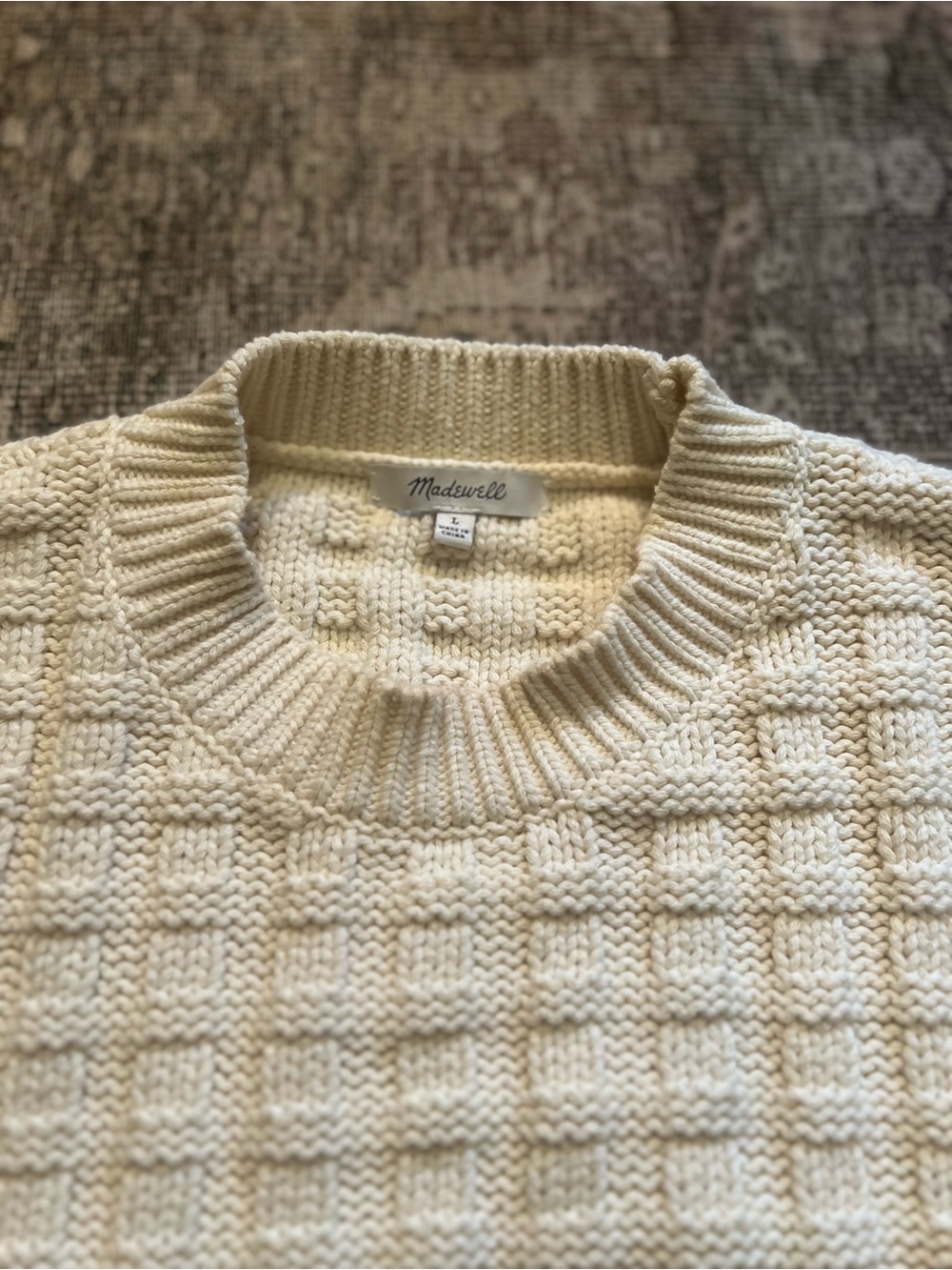 Madewell Cream Basket-Weave Knit Sweater Vest — Size L - Picture 4 of 10
